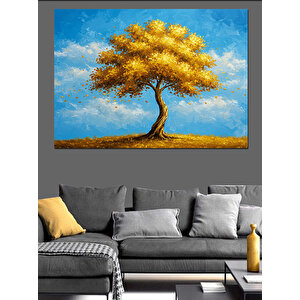 Altın Sarısı Yalnız Ağaç Dekoratif Kanvas - Mdf Ahşap Tablo 35x50 cm