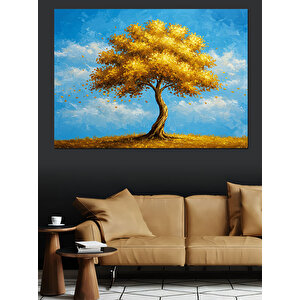 Altın Sarısı Yalnız Ağaç Dekoratif Kanvas - Mdf Ahşap Tablo