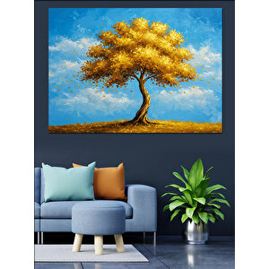 Altın Sarısı Yalnız Ağaç Dekoratif Kanvas - Mdf Ahşap Tablo