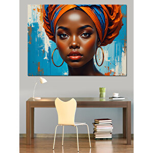 Renkli Küpeli Kadın Dekoratif Kanvas - Mdf Ahşap Tablo 35x50 cm