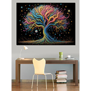 Renkli Işıklarla Soyut Ağaç Dekoratif Kanvas - Mdf Ahşap Tablo 35x50 cm