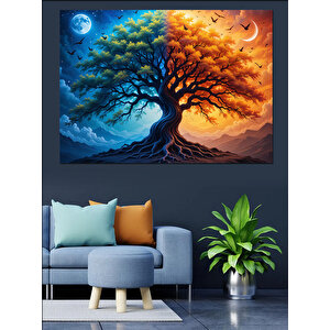 İki Renkli Büyülü Ağaç Dekoratif Kanvas - Mdf Ahşap Tablo 100x140 cm