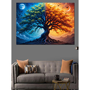 İki Renkli Büyülü Ağaç Dekoratif Kanvas - Mdf Ahşap Tablo 100x140 cm