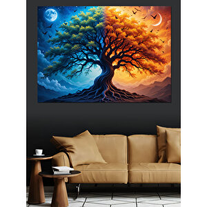 İki Renkli Büyülü Ağaç Dekoratif Kanvas - Mdf Ahşap Tablo