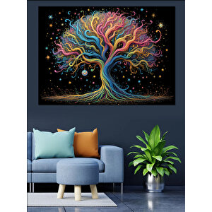 Renkli Işıklarla Soyut Ağaç Dekoratif Kanvas - Mdf Ahşap Tablo 50x70 cm