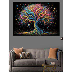 Renkli Işıklarla Soyut Ağaç Dekoratif Kanvas - Mdf Ahşap Tablo 25x35 cm