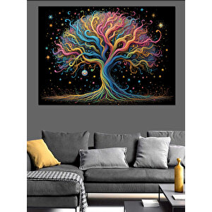 Renkli Işıklarla Soyut Ağaç Dekoratif Kanvas - Mdf Ahşap Tablo