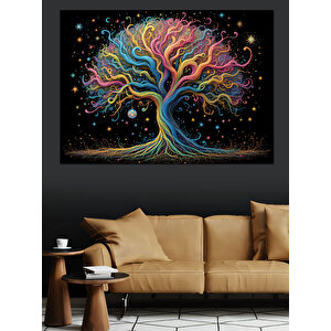 Renkli Işıklarla Soyut Ağaç Dekoratif Kanvas - Mdf Ahşap Tablo