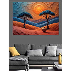 Turuncu Mor Ağaçlar Dekoratif Kanvas - Mdf Ahşap Tablo 35x50 cm