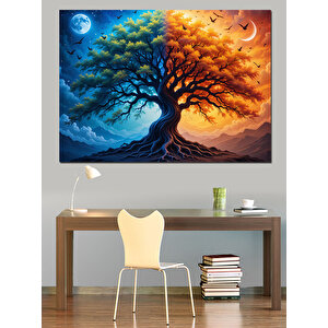 İki Renkli Büyülü Ağaç Dekoratif Kanvas - Mdf Ahşap Tablo 35x50 cm