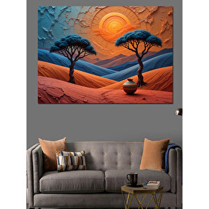 Turuncu Mor Ağaçlar Dekoratif Kanvas - Mdf Ahşap Tablo