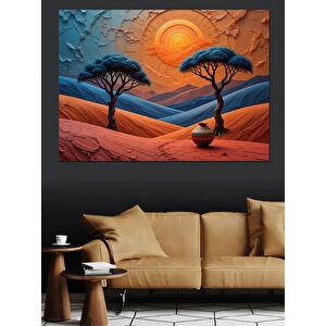 Turuncu Mor Ağaçlar Dekoratif Kanvas - Mdf Ahşap Tablo 70x100 cm