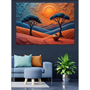 Turuncu Mor Ağaçlar Dekoratif Kanvas - Mdf Ahşap Tablo 70x100 cm