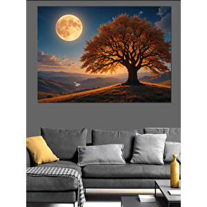 Ayışığında Yalnız Ağaç Dekoratif Kanvas - Mdf Ahşap Tablo
