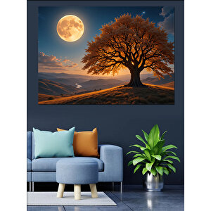 Ayışığında Yalnız Ağaç Dekoratif Kanvas - Mdf Ahşap Tablo 50x70 cm