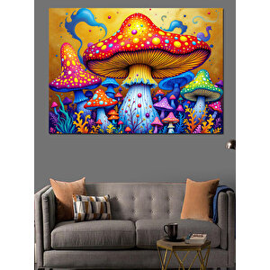 Renkli Sihirli Mantarlar Dekoratif Kanvas - Mdf Ahşap Tablo 35x50 cm