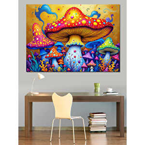Renkli Sihirli Mantarlar Dekoratif Kanvas - Mdf Ahşap Tablo 35x50 cm
