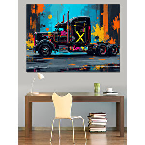Grafitili Renkli Tır Dekoratif Kanvas - Mdf Ahşap Tablo 100x140 cm