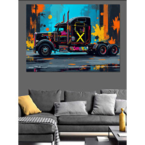 Grafitili Renkli Tır Dekoratif Kanvas - Mdf Ahşap Tablo 100x140 cm