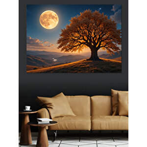 Ayışığında Yalnız Ağaç Dekoratif Kanvas - Mdf Ahşap Tablo 25x35 cm