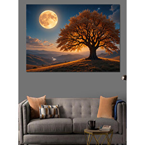 Ayışığında Yalnız Ağaç Dekoratif Kanvas - Mdf Ahşap Tablo 25x35 cm