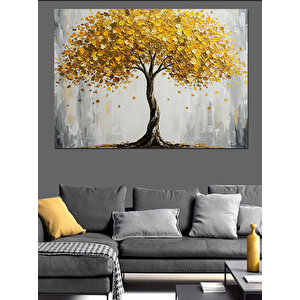 Altın Sarı Geniş Ağaç Dekoratif Kanvas - Mdf Ahşap Tablo 100x140 cm