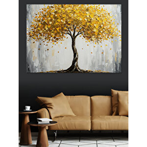 Altın Sarı Geniş Ağaç Dekoratif Kanvas - Mdf Ahşap Tablo 100x140 cm