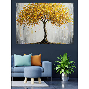 Altın Sarı Geniş Ağaç Dekoratif Kanvas - Mdf Ahşap Tablo 100x140 cm