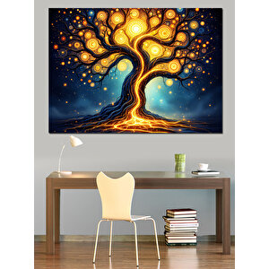 Büyülü Altın Ağaç Dekoratif Kanvas - Mdf Ahşap Tablo 70x100 cm