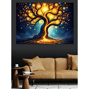 Büyülü Altın Ağaç Dekoratif Kanvas - Mdf Ahşap Tablo 70x100 cm