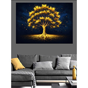 Gece Parlayan Hayat Ağacı Dekoratif Kanvas - Mdf Ahşap Tablo 25x35 cm