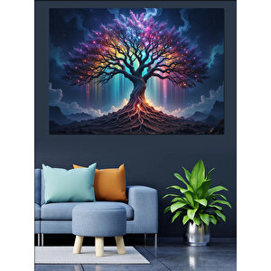 Renkli Hayat Ağacı Dekoratif Kanvas - Mdf Ahşap Tablo 70x100 cm