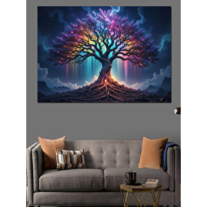 Renkli Hayat Ağacı Dekoratif Kanvas - Mdf Ahşap Tablo 70x100 cm