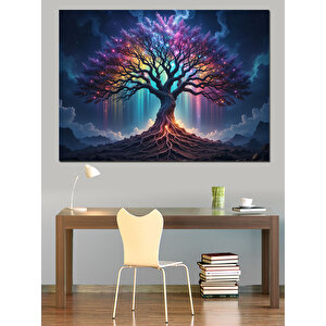 Renkli Hayat Ağacı Dekoratif Kanvas - Mdf Ahşap Tablo 70x100 cm