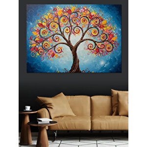 Renkli Dallı Hayat Ağacı Dekoratif Kanvas - Mdf Ahşap Tablo 100x140 cm