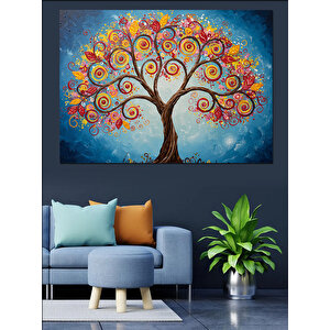 Renkli Dallı Hayat Ağacı Dekoratif Kanvas - Mdf Ahşap Tablo 100x140 cm