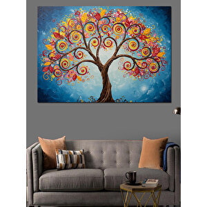 Renkli Dallı Hayat Ağacı Dekoratif Kanvas - Mdf Ahşap Tablo 100x140 cm