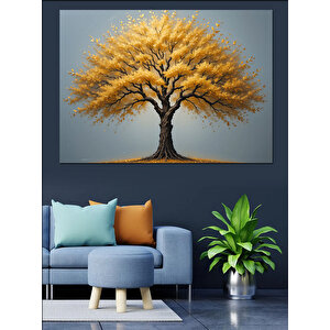 Altın Sarısı Büyük Ağaç Dekoratif Kanvas - Mdf Ahşap Tablo 35x50 cm