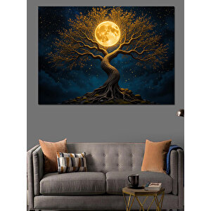 Altın Işıklı Hayat Ağacı Dekoratif Kanvas - Mdf Ahşap Tablo 100x140 cm