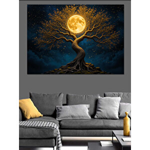 Altın Işıklı Hayat Ağacı Dekoratif Kanvas - Mdf Ahşap Tablo 100x140 cm