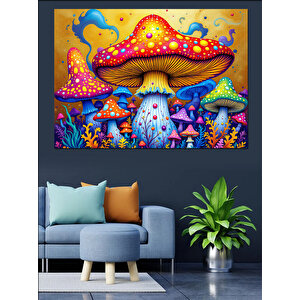 Renkli Sihirli Mantarlar Dekoratif Kanvas - Mdf Ahşap Tablo 70x100 cm