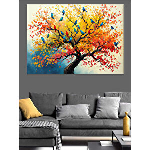 Renkli Dallı Ağaç Manzarası Dekoratif Kanvas - Mdf Ahşap Tablo 100x140 cm