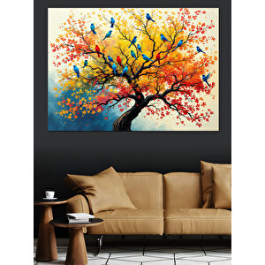 Renkli Dallı Ağaç Manzarası Dekoratif Kanvas - Mdf Ahşap Tablo 100x140 cm