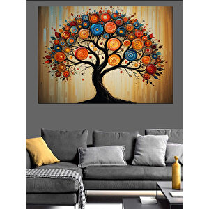 Renkli Soyut Ağaç Kompozisyonu Dekoratif Kanvas - Mdf Ahşap Tablo 35x50 cm