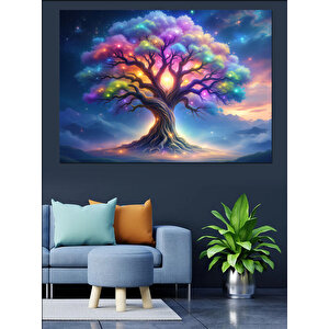 Büyülü Renkli Ağaç Dekoratif Kanvas - Mdf Ahşap Tablo 50x70 cm