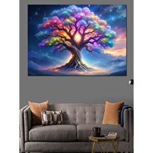 Büyülü Renkli Ağaç Dekoratif Kanvas - Mdf Ahşap Tablo 50x70 cm