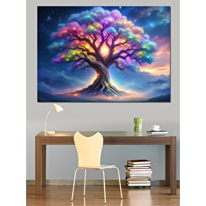 Büyülü Renkli Ağaç Dekoratif Kanvas - Mdf Ahşap Tablo 50x70 cm