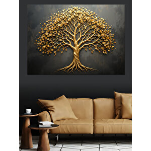 Altın Renkli Hayat Ağacı Dekoratif Kanvas - Mdf Ahşap Tablo 100x140 cm