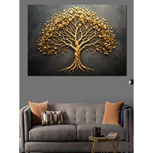 Altın Renkli Hayat Ağacı Dekoratif Kanvas - Mdf Ahşap Tablo 100x140 cm