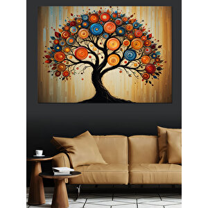 Renkli Soyut Ağaç Kompozisyonu Dekoratif Kanvas - Mdf Ahşap Tablo 100x140 cm